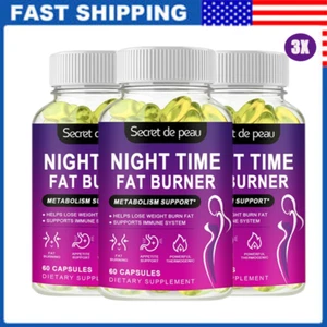 180 Pills Night Time Fat Burner Pills Weight Loss Support Metabolism Supplement - Picture 1 of 8