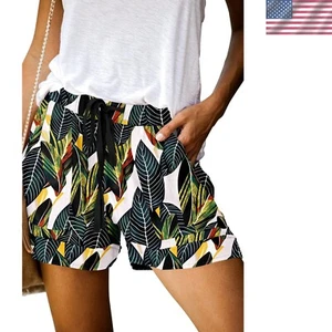 Womens Casual Drawstring Shorts Summer Elastic Waist Shorts Pocketed Pants - Picture 1 of 4