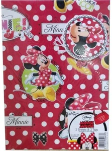 DISNEY MINNIE MOUSE 2 SHEETS 2 TAGS GIFT WRAP WRAPPING PAPER 50 x 70cm - Picture 1 of 1