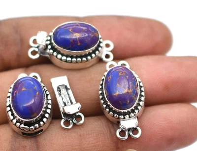 1 Pc Purple Copper Turquoise Box Clasp 2 Strand Antique Silver Plated - Image 1 of 4