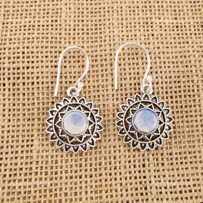 Rotondo Color Latte Opale Gemma Argento Sterling Ottobre Birth Pendente Sorella - Immagine 1 di 4