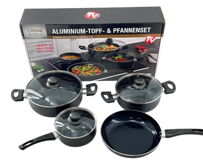 7 TLG. KOCH UND BRATSET / ALLE HERDARTEN/ STAPELBAR / ANTIHAFTBESCH. SCHMUCKJAGD - Bild 1 von 4