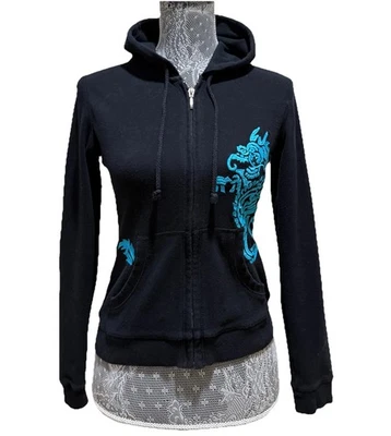 Romeo & Juliet 夹克女式 S 黑色蓝色龙拉链连帽衫运动衫连帽 — 第 1/4 张图片