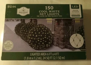 Holiday Time 150 WHITE Net LED Lights Green Wire Christmas Outdoor 6x4 Ft - Picture 1 of 2