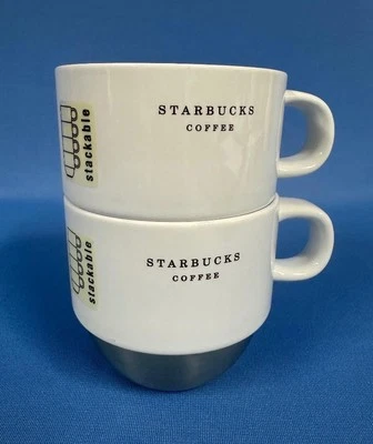 Juego de 2 tazas apilables de cerámica blanca Starbucks 2007 fondo de acero inoxidable Foto 1 de 4