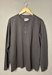 Pact Organic Henley Shirt Mens Large Long Sleeve Dark Grey Crew Neck Cotton - Picture 1 of 12