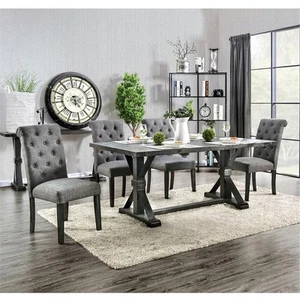 Bowery Hill Rustic Wood 5-Piece Dining Table Set in Gray Finish - Picture 1 of 5