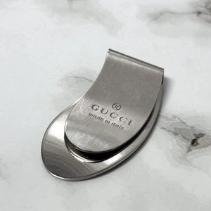 GUCCI Money Clip Silver Logo Metal Men's Simple Made in Italy - Picture 1 of 5