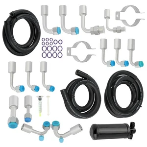 Universal 134a Air Conditioning Hose Kit & Black Drier w/ Clamp&R-Ring Fittings - Bild 1 von 15