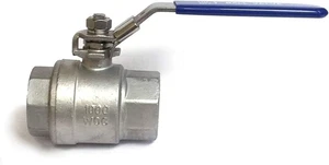 Válvula de bola de puerto completo 1" NPT, 2 piezas, acero inoxidable 316 con mango de vinilo azul, - Imagen 1 de 4