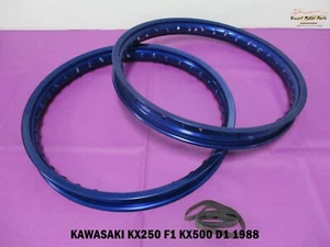 Fit KAWASAKI KX250 F1 KX500 D1 1988 ALU BLUE FRONT  & REAR WHEEL RIM SET  ES960 - Picture 1 of 5