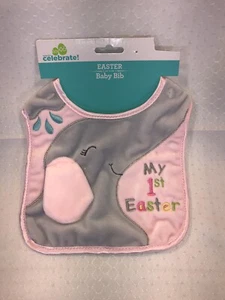 Dan Dee "My First Easter" Girls Baby Bib Pink And Grey Elephant Way To Celebrate - Picture 1 of 6