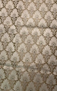 Vintage Woven Embroidered Peacock floral Beige Gold Upholstery  Fabric 34x56” - Picture 1 of 6