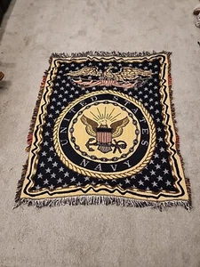 Vintage U.S. United States Navy Tapestry Afghan Throw Blanket Military Seal - Picture 1 of 8