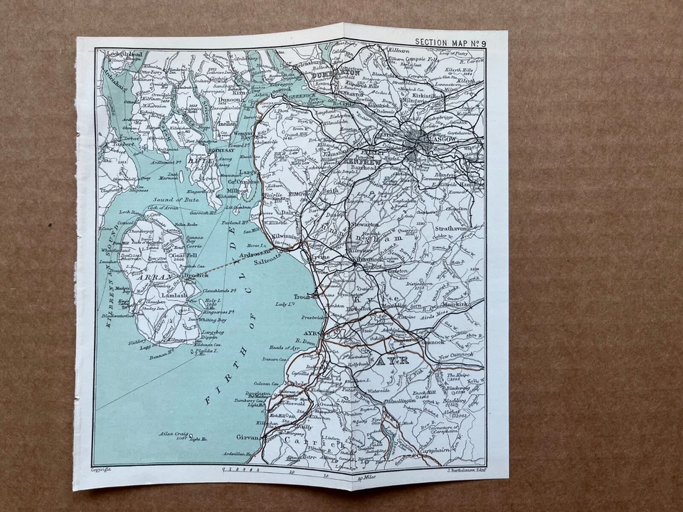 Antique map Glasgow, Wemyss Bay, Largs, Ayr, Scotland chromolithograph 1894 - Image 1 of 3
