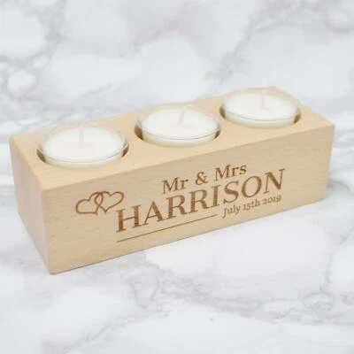 Candelabro de madera personalizado con luz de té MR & MRS regalo de aniversario o boda Foto 1 de 4