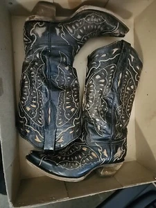 Damen Corral braun Leder abgenutzt Schmetterling Snip Toe Westernstiefel A1926 - Bild 1 von 10