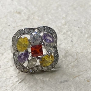 Vintage Sterling Multicolor Gemstone Ring Size 8 - Picture 1 of 8