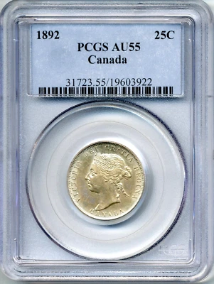 1892 Canada 25 Cents - Choice About Uncirculated, PCGS AU55 - Image 1 of 2