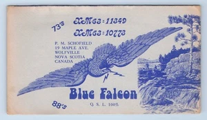 Blue Falcon Schofield Wolfville Nova Scotia Canada QSL Ham Radio Card VTG - Picture 1 of 2
