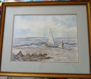 Marco Lucille Mulholland Acuarela 'Mar' - Mate - Firmado - Fechado 1980 23"x18,5" - Imagen 1 de 17