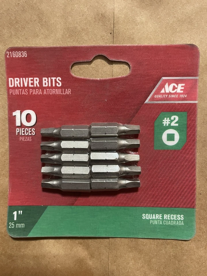 Ace 1" #2 Square Qnty 10pc Screwdriver Bits #2160836 (SH-036-1)