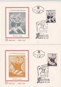 Sports Gymnastics Austria FDC 1965 x 2 pcs Gymnaestrada Wien 1965 - Picture 1 of 1