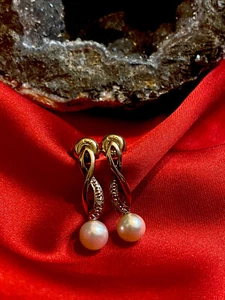 GOLD PERLE DIAMANT TROPFEN OHRHÄNGER DESIGNER SIGNIERT OHRRINGE 925 - Bild 1 von 5