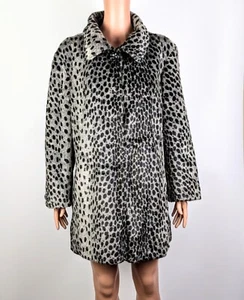 Anne Klein Women's Black/Gray Animal Print Faux Fur Reversible Jacket size XL - Picture 1 of 5