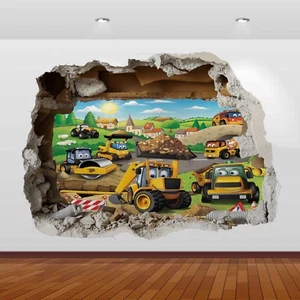 JCB Tractors Diggers Graphic 3D Smashed Sticker Wall Poster Decal Art Mural 799 - Picture 1 of 1