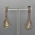 Estate Crystal Drop Earrings Clip On Silver Tone Cup Chain Old Hollywood