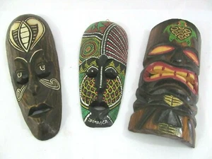 SET OF 3 WOOD MASKS WALL ART HOME DECOR - Picture 1 of 7