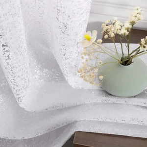 Silver White Sheer Curtains for Bedroom - Metallic Silver Foil Sparkle Curtains - Picture 1 of 8