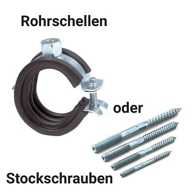 Befestigungsschellen Rohrschelle mit Gummieinlage Stockschraube div Größen - Bild 1 von 4