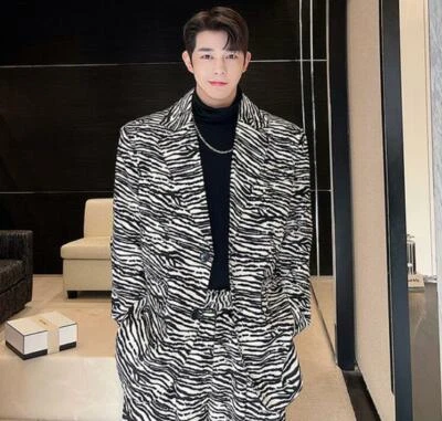 Para hombres Moda Solapa Manga Larga Suelto Rayas Cebra Traje Abrigos Jóvenes Blazers b59 Foto 1 de 4