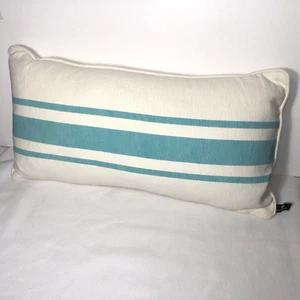 Newport Blue Teal Aqua Stripe Throw Pillow 27" x 14" Ribbed Fabric Down Insert - Picture 1 of 12