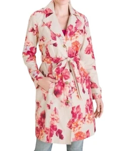 Chicos Jacket Women 2XL Pink Trench Raincoat Knee Length Tie Dye Neutral Artsy - Picture 1 of 15