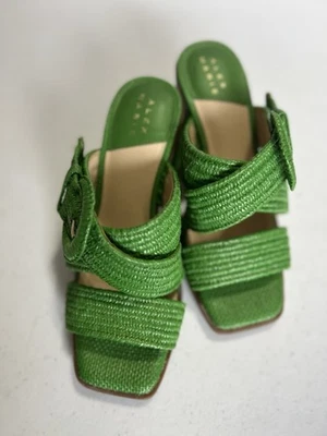 Sandália Alex Marie verde ráfia tecido tamanho 5 feminina/menina salto bloco - Imagem 1 de 4