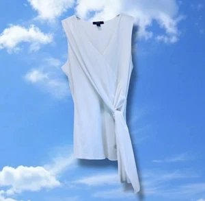 Blusa Alfani Mujer M Blanca Sin Mangas Corbata Frontal Cuello en V Silenciosa Lujo Minimalista - Imagen 1 de 6