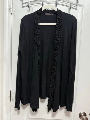 The Limited Open Front Cardigan Sweater Women's XL Black Ruffle Trim Whimsygoth - Image 1 of 4