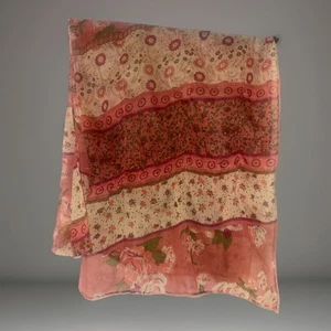 Scarf Wrap Accessory Women Professional Sexy Floral Striped Pink Cream Green - Picture 1 of 2