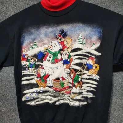 Sudadera Vintage Gato Navidad NAVIDAD Mujer Grande Años 90 Catcore Muñeco de Nieve Invierno Foto 1 de 4