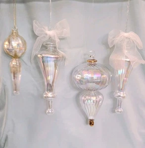 4 schöne klare irisierende Endstücke mundgeblasen Glas Christbaumschmuck - Bild 1 von 11