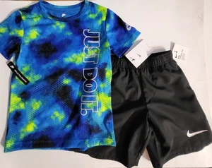 NIKE Boys 2-piece Shorts set athletic t-shirt shorts Size 4 5 6 7 Black Red Blue - Picture 1 of 32