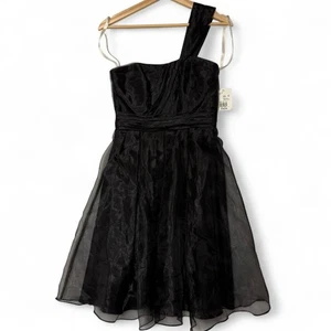 NWT David's Bridal Dress Size 2 Black One Shoulder A-Line Above Knee Party - Picture 1 of 8