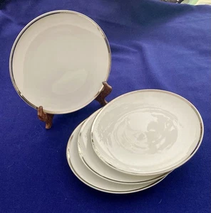 4 Sango PALLAS Salad Dessert Plate Fine China White Platinum Border 7" Japan vtg - Picture 1 of 11