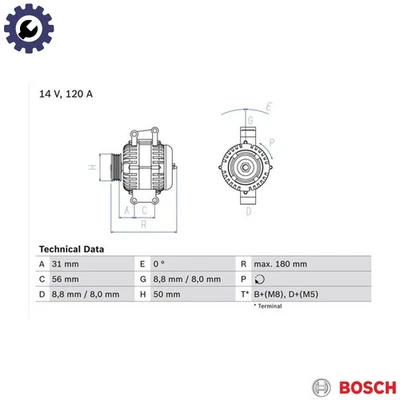 ALTERNATOR 0 986 043 900 FOR MERCEDES-BENZ SPRINTER/Dump/Truck/5-t/3-t/Van/Bus - Image 1 of 4