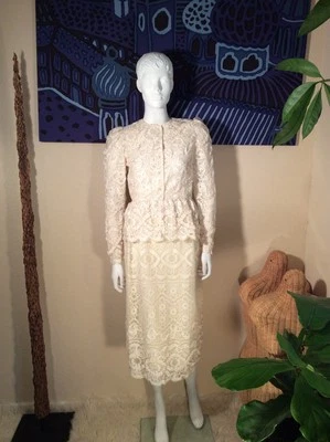 Morton Myles For The Warrens Vintage Marfil Encaje y Cinta Falda Traje Unión Talla 4 Foto 1 de 4