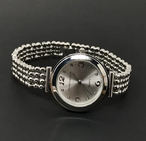 Reloj Charter Club Mujer Tono Plateado Correa Cuentas Acentos Cristal Batería Nueva - Imagen 1 de 13