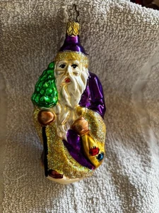 OWC Old World Weihnachtsschmuck Weihnachtsmann lila Mantel mit Baum mundgeblasen Glasfigur - Bild 1 von 2